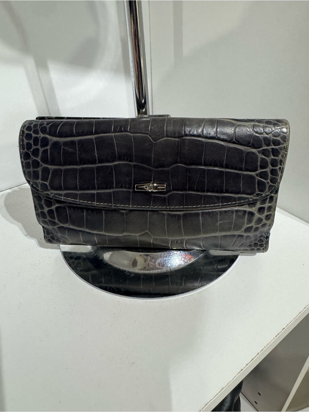 Black Longchamp Croc-Embossed Leather Clutch - Classic Style